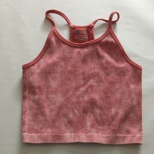 Ribbed Pink Dyed Racer Back Crop Tank